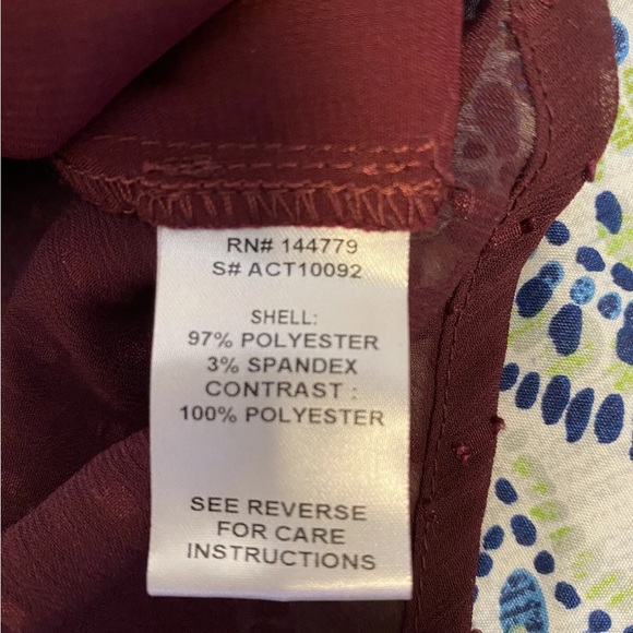 ACOA Solid Burgundy Polyester V-Neck Long Sleeve Blouse Size Medium - Picture 5 of 5